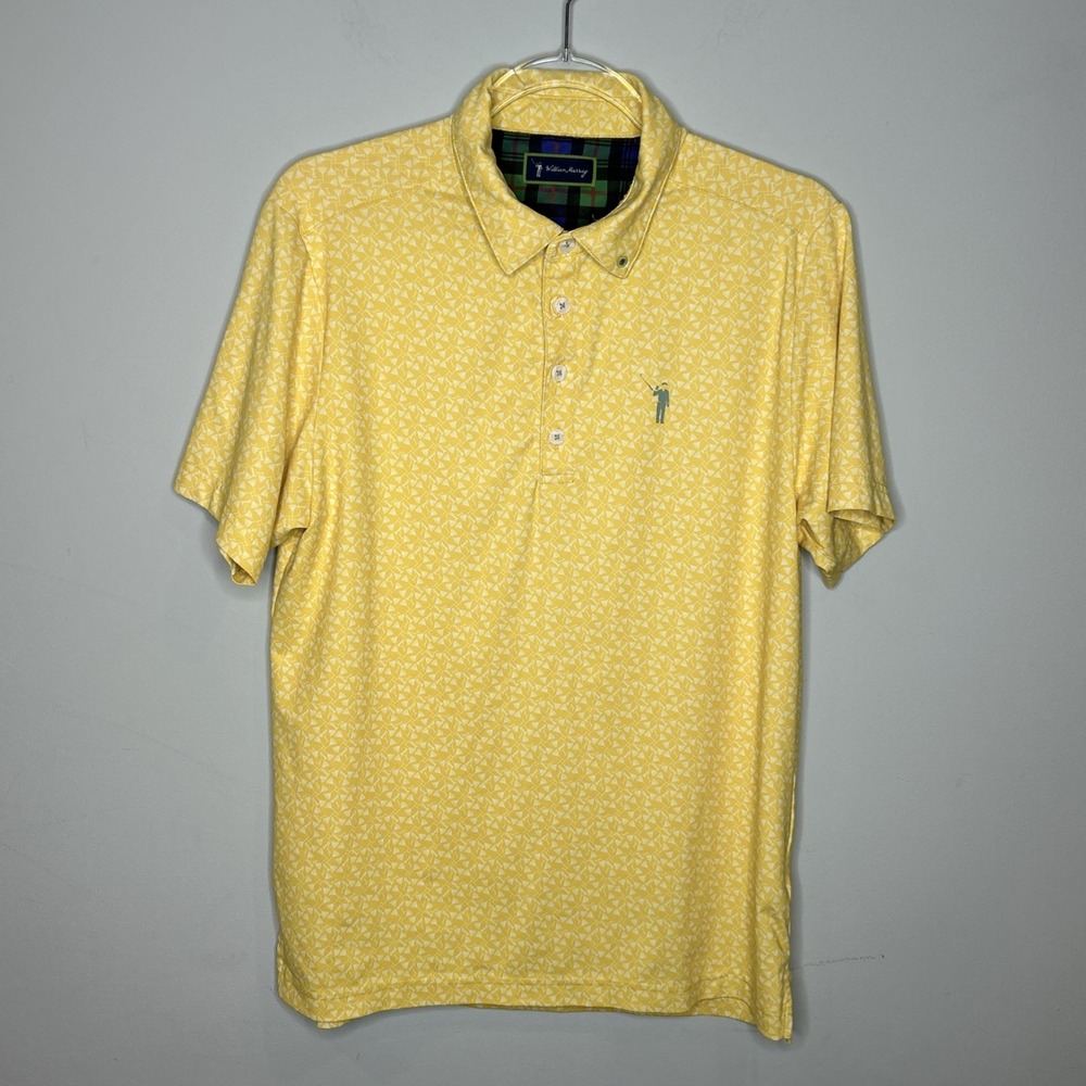 William Murray Golf Yellow Performance Mens Small Polo AOP Martini Print Preppy